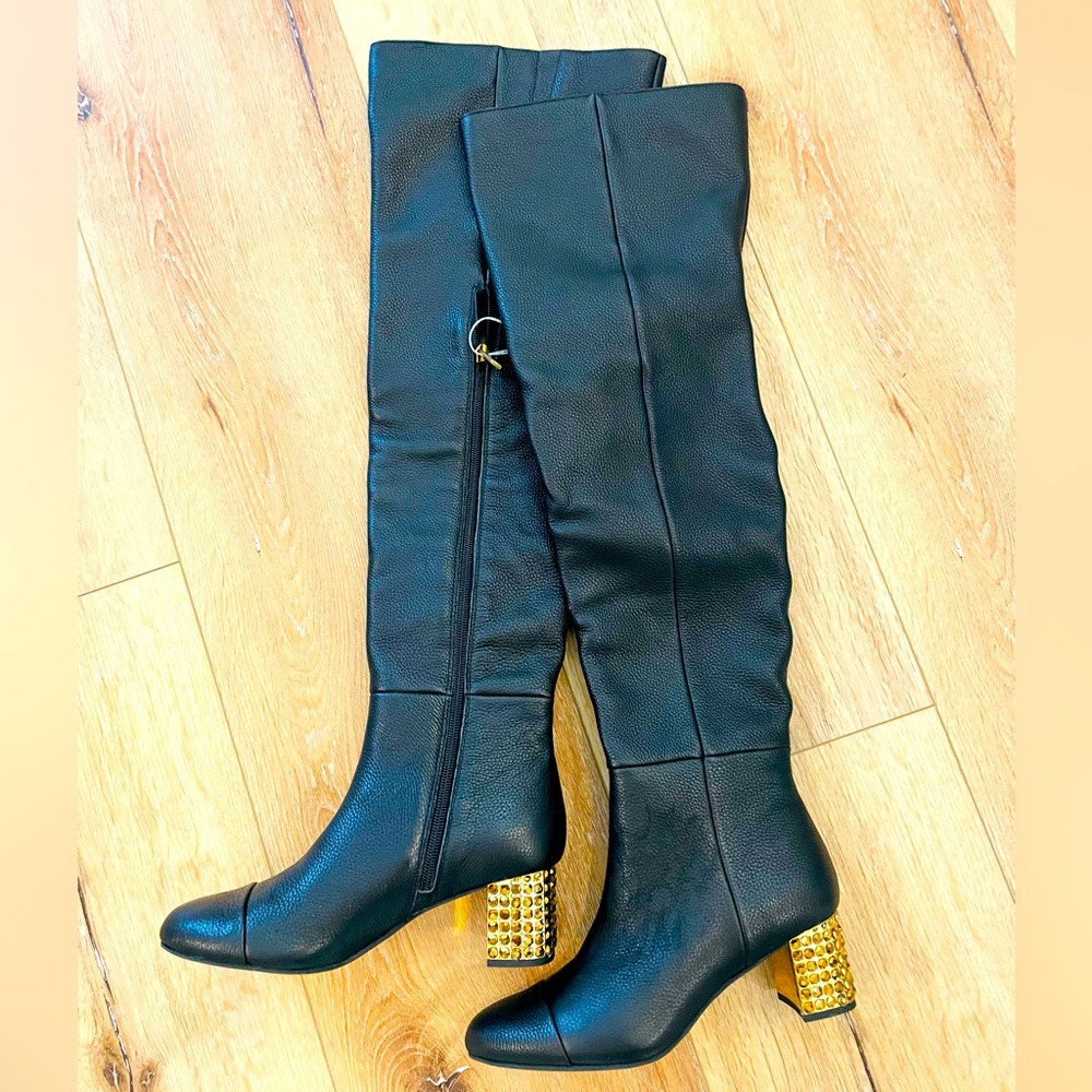 Kurt Geiger London Mayfair over the knee leather boots with gold rhinestone heel